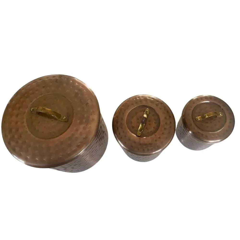 Hammered Copper Nesting Canister Set 3 Brass Handles Stainless India